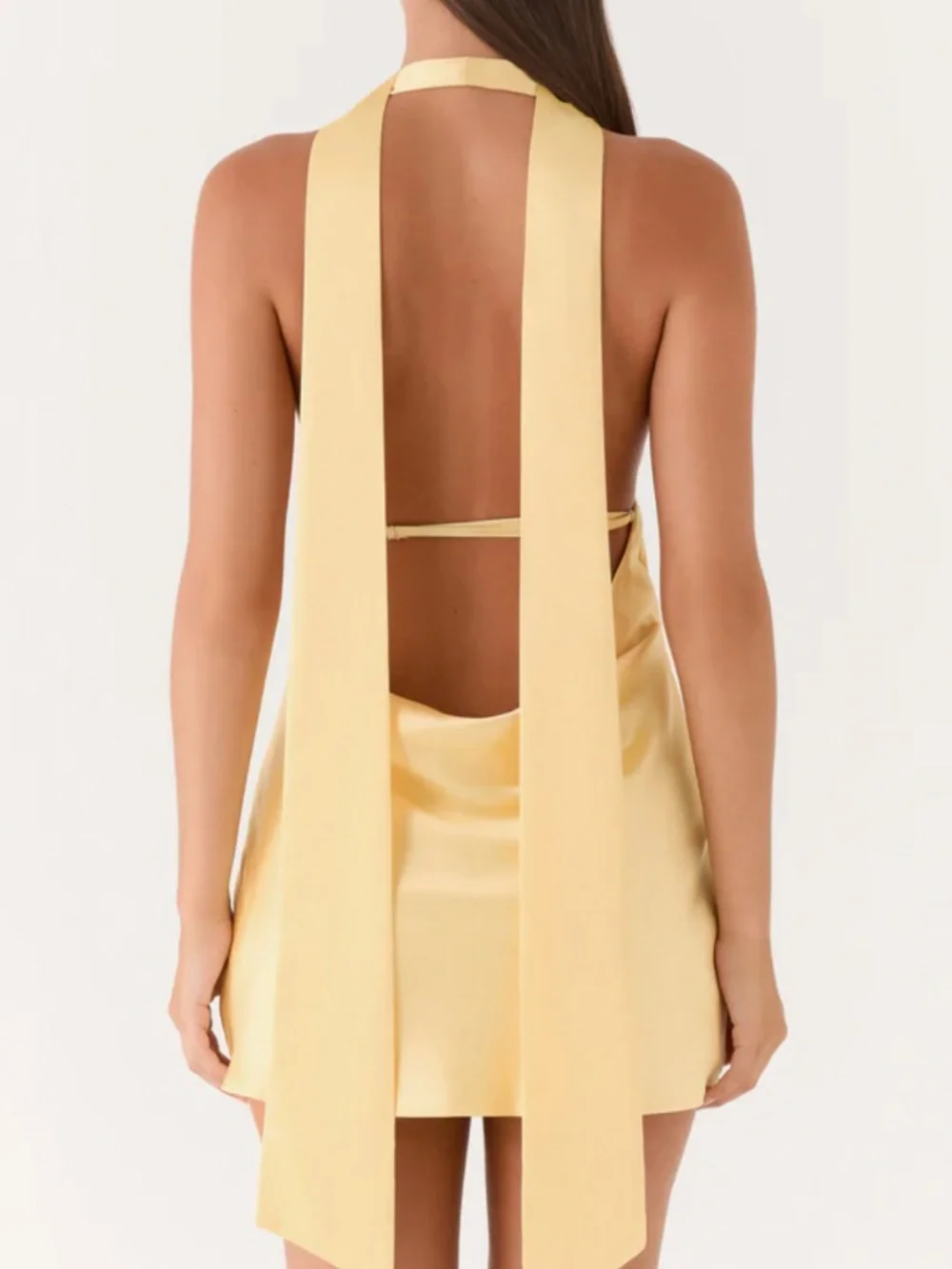 Peppermayo Alicia Satin Halter Mini Dress - Pastel Yellow